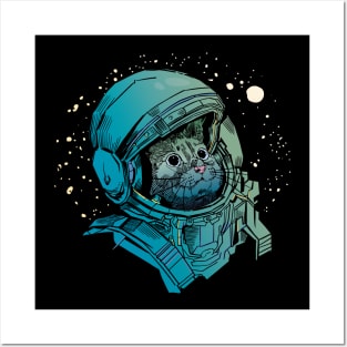 Cute Floating Cat in Space - Funny Space Cat Graphic Posters and Art